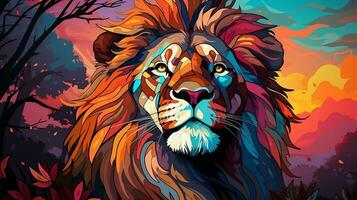 Colorful lion in pop art style vector illustration generative ai photo