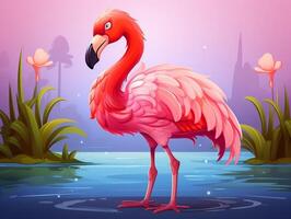 Pink cartoon style animal flamingo wallpaper background generative ai photo