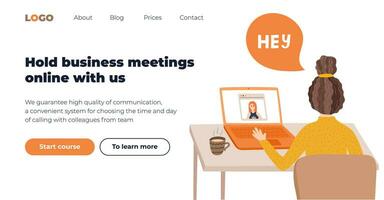 Web page design template for online meeting conference. Teamwork concept about distance work. Modern business design of online call between people during quarantine. Corporate business technology. vector