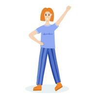 Women protests. Angry girl raising fist up. Concept of protest, democracy, rights. Civil resistance. Hand drawn vector cartoon illustration. Female community. Demonstration, revolution, meeting.