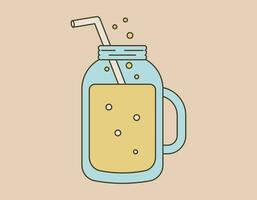 A glass with a cocktail or carbonated lemonade and a drinking straw. Vector isolated cartoon retro illustration.