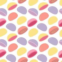 Vector flat mochi seamless pattern. Pastel mochi dessert pattern on white background