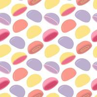 Vector flat mochi seamless pattern. Pastel mochi dessert pattern on white background