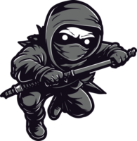 Um desenho em preto e branco de um ninja ajoelhado com ia generativa