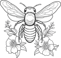 Bee decoration illustration in black and white  AI Generative png