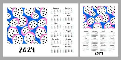 Calendar layout for 2024. Abstract illustration of exotic fruits or flowers. Vertical and horizontal layouts for A4, A5 printing vector