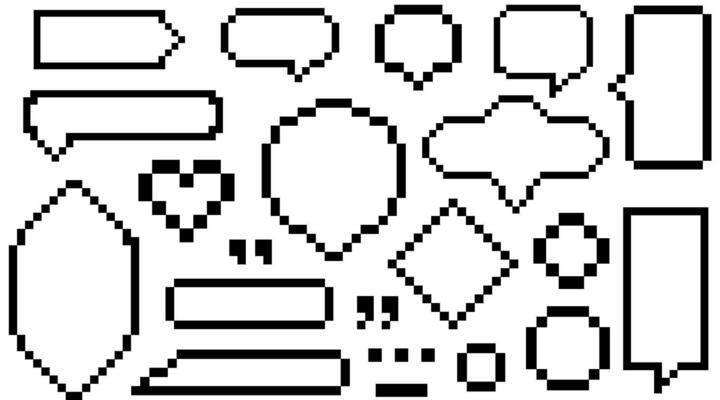 vector set of black  stroke Pixel 90s retro speech bubbles Dialogue Box Message outline Frames