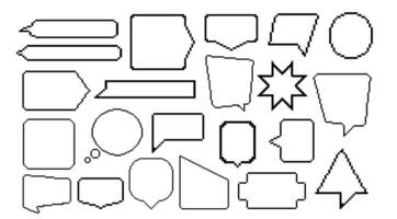 vector set of black  stroke Pixel 90s retro speech bubbles Dialogue Box Message outline Frames