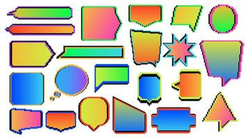 Set of vector different acidic 90s gradient dialog shape pixel speech bubble