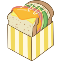 Set of delicious sandwich with cheese filled with vegetables, cheese, meat, bacon. Vector in cartoon style png