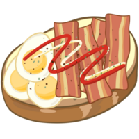 Set of delicious Open sandwich, filled with vegetables, meat, bacon. Vector in cartoon style png