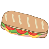 Set of delicious sandwich with cheese filled with vegetables, cheese, meat, bacon. Vector in cartoon style png