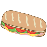 conjunto de delicioso emparedado con queso lleno con verduras, queso, carne, tocino. vector en dibujos animados estilo png