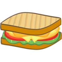 Set of delicious sandwich with cheese filled with vegetables, cheese, meat, bacon. Vector in cartoon style png