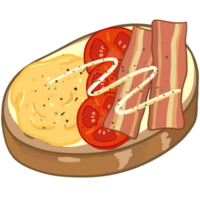 Set of delicious Open sandwich, filled with vegetables, meat, bacon. Vector in cartoon style png