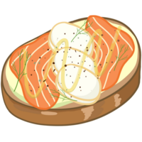 Set of delicious Open sandwich, filled with vegetables, meat, bacon. Vector in cartoon style png