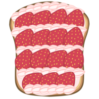delicious open sandwich filled with strawberries , whipped cream. cartoon style illustration png
