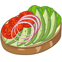 conjunto de delicioso abierto sándwich, lleno con verduras, carne, tocino. vector en dibujos animados estilo png