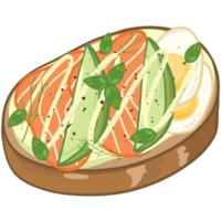 conjunto de delicioso abierto sándwich, lleno con verduras, carne, tocino. vector en dibujos animados estilo png