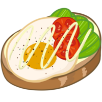 conjunto de delicioso abierto sándwich, lleno con verduras, carne, tocino. vector en dibujos animados estilo png