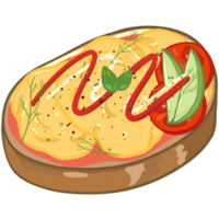 conjunto de delicioso abierto sándwich, lleno con verduras, carne, tocino. vector en dibujos animados estilo png