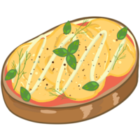 Set of delicious Open sandwich, filled with vegetables, meat, bacon. Vector in cartoon style png