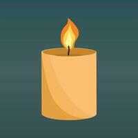 Aromatic candles flat vector illustration. Burning decorative brown wax candles isolated clipart on green background. Relaxation, resting and aromatherapy design element.