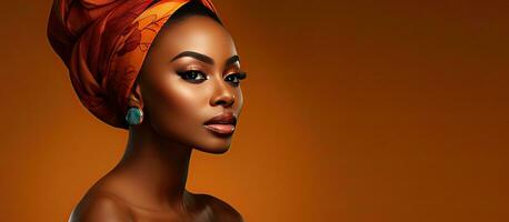 African American woman posing against a plain wall with space for text photo