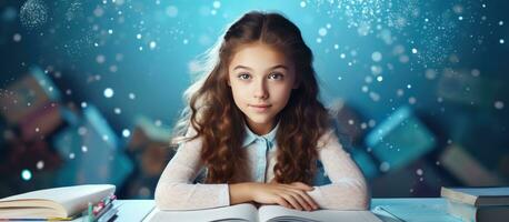 Teen girl studying and doing schoolwork back to school photo