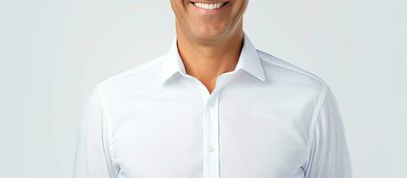 contento sonriente casual empresario en blanco camisa foto