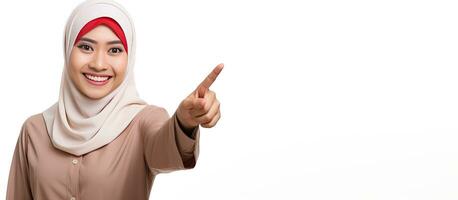 An Asian Muslim woman wearing red and white celebrating Indonesia s independence day photo