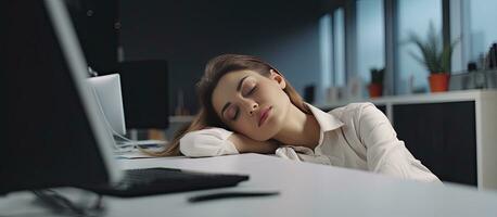 Young woman tired and dreaming in office photo