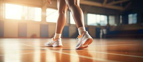 Woman basketball player in gym copy space Sport activity and lifestyle unchanged photo