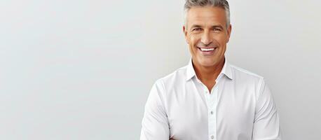 Happy smiling casual entrepreneur in white shirt photo