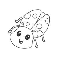 Cute red beetle is walking and smiling for coloring vector