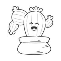 Cute cactus having happy laughing face expression for coloring vector