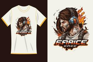 T Shirt and mascot gaming logo template design vector