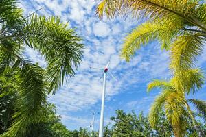 Environmentally friendly wind turbines in the park photo