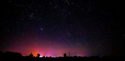 Night scenery with colorful and light yellow Milky Way Full of stars in the sky. photo