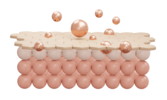 3d representación de suero crema y vitamina soltar en de cerca piel célula capa para cosmético anunciar. 3d hacer ilustración. png