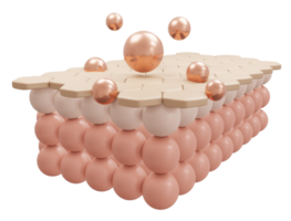 3d representación de suero crema y vitamina soltar en de cerca piel célula capa para cosmético anunciar. 3d hacer ilustración. png