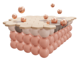 3d representación de suero crema y vitamina soltar en de cerca piel célula con oscuro Mancha capa para cosmético anunciar. 3d hacer ilustración. png