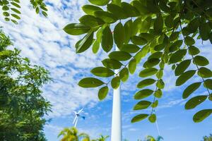 ambientalmente simpático viento turbinas en el parque foto