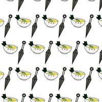 Seamless pattern with  Ramen and dagger, sword. Hand drawn vector illustration.