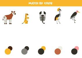 Match African animals and colors. Educational game for color recognition. vector