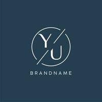 Initial letter YU logo monogram with circle line style vector