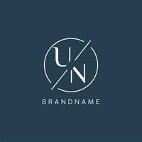 Initial letter UN logo monogram with circle line style vector