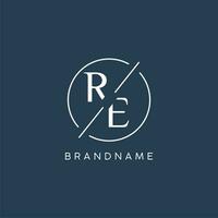 Initial letter RE logo monogram with circle line style vector