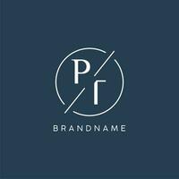 Initial letter PT logo monogram with circle line style vector