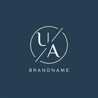 Initial letter UA logo monogram with circle line style vector